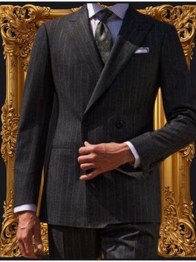 Steel Men's Charcoal Pinstripe Double-Breasted Wool Blazer